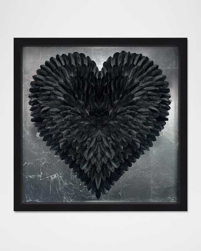 "Glittering Noir" Feather Heart Wall Art